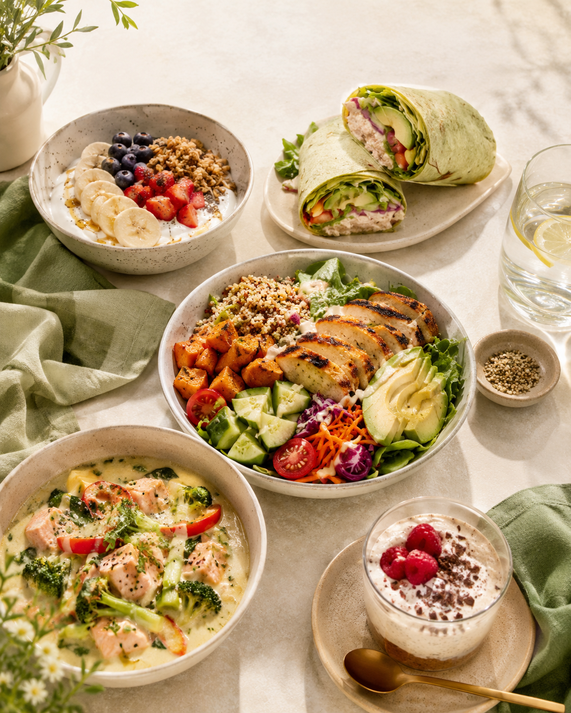 Conjunto de refeições saudáveis e coloridas para facilitar a alimentação no dia a dia
